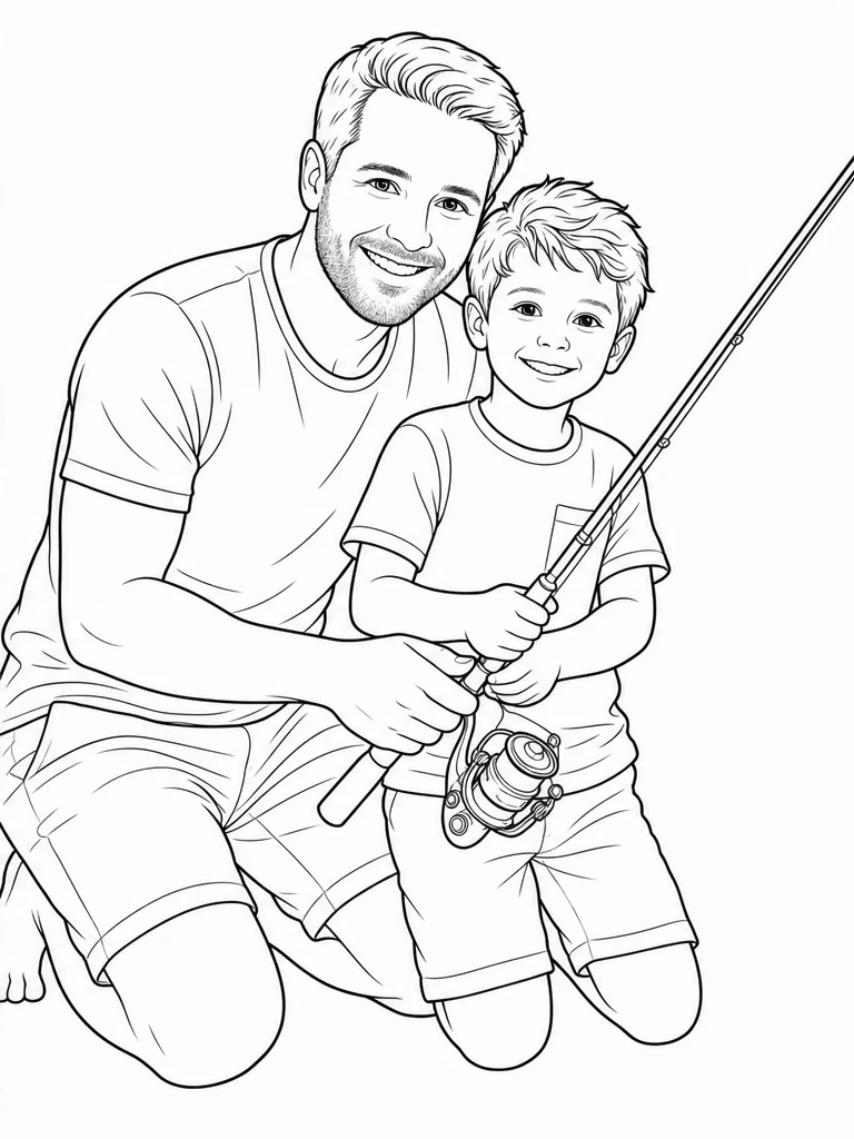 A clean coloring-page version matching the fictional fishing memory